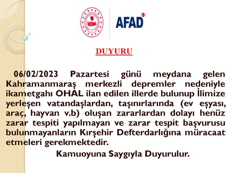 Deprem Bölgelerinden İlimize Gelen Vatandaşlarımızın Dikkatine!